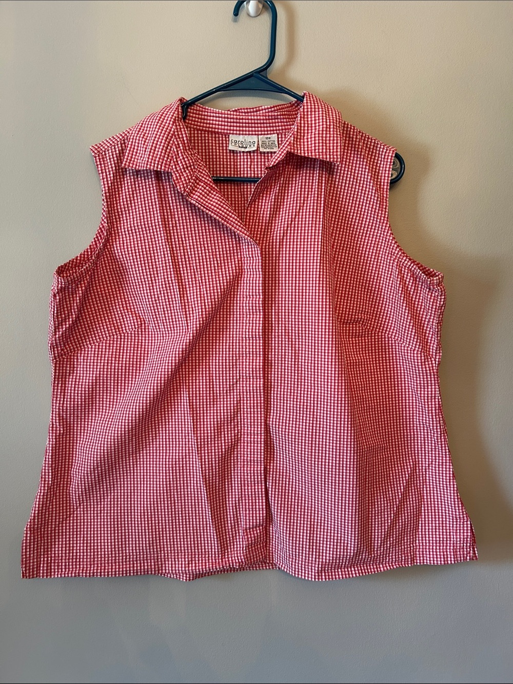 Carolina Colours Plus, Size Women’s 16W, Red Gingham, Sleeveless, Button down